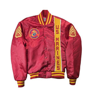 Swingster Vintage USMC Marine Corps Red Satin Bomber Jacket Mens Size Small S